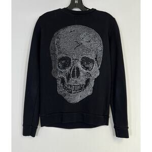 Lauren Moshi Hearts Skull Sweatshirt Sz XS Black Goth Wimsigoth Punk